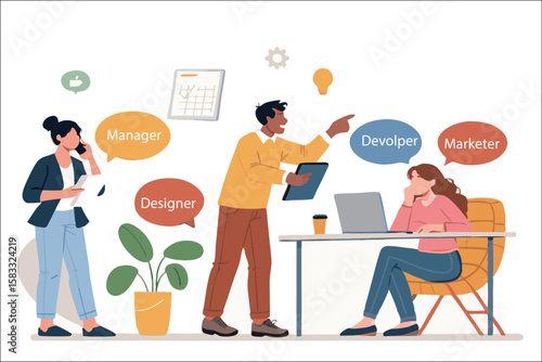 Teamwork at Modern Office Manager Designer Developer Marketer Collaboration Planning Office Culture Startup Success