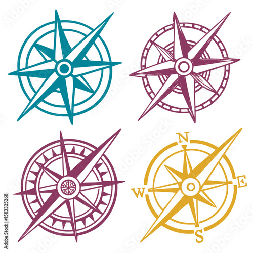 Teal plum gold compass rose icons nautical navigation