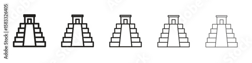 Chichen Itza icon vector Art line Illustrations collection