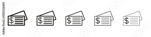 Cheque icon vector Art line Illustrations collection