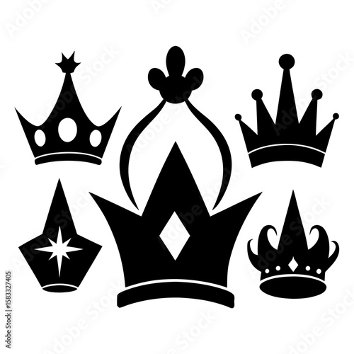 Royal crowns collection black silhouettes regal monarchy