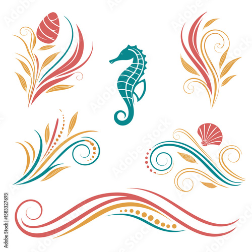 Seahorse and floral swirls decorative ornamental