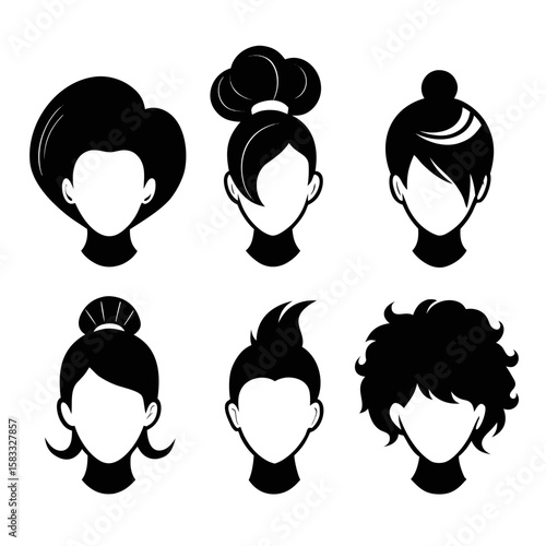 Six black and white female hairstyle icons hairstyles