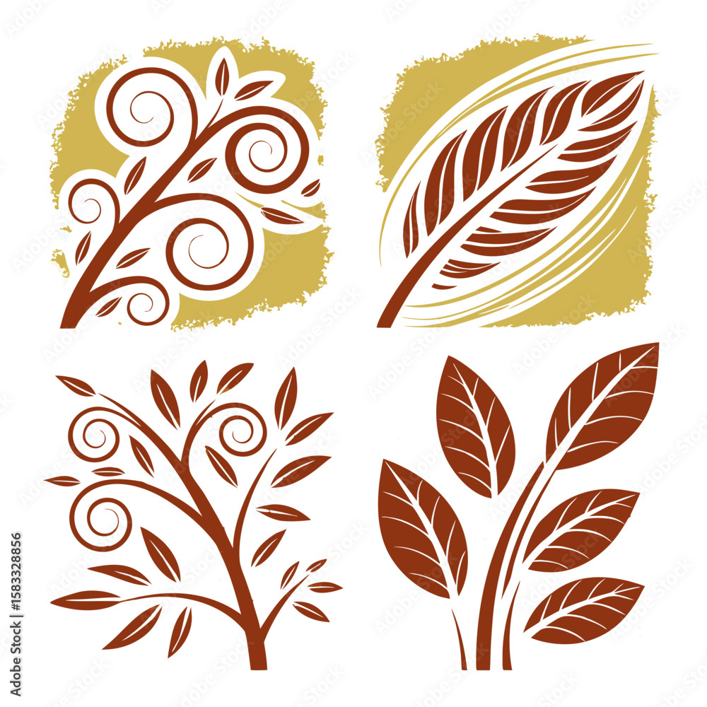Obraz premium Swirling branches and leaves with textured backgrounds