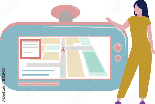 Girl is describing map on tablet.