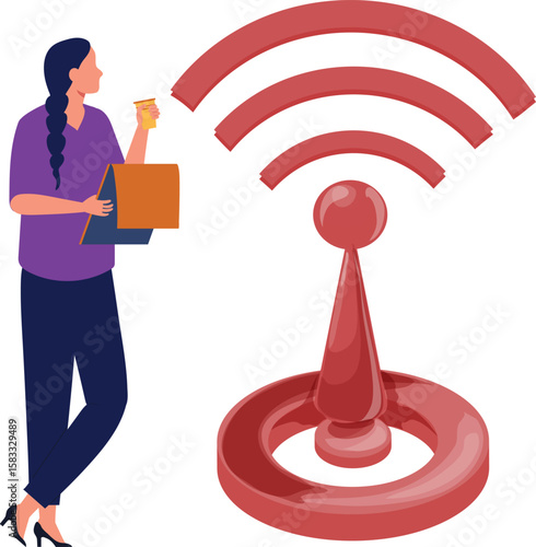 Girl is standing nearby the network pin.