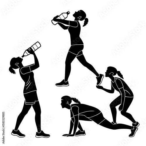 Women drinking water and stretching woman water bottle