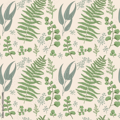 Vector flowers and herbs frame. Design for herbal tea, natural cosmetics, perfume, health care products, aromatherapy. With place for text. Organic. Fern