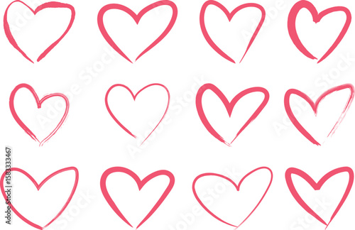 手書きのハートのアイコン　筆　ペン　Cute hand drawn heart icon set