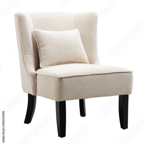 Wallpaper Mural Contemporary armless accent chair upholstered in neutral fabric isolated white, no shadow, simple clean profile Torontodigital.ca