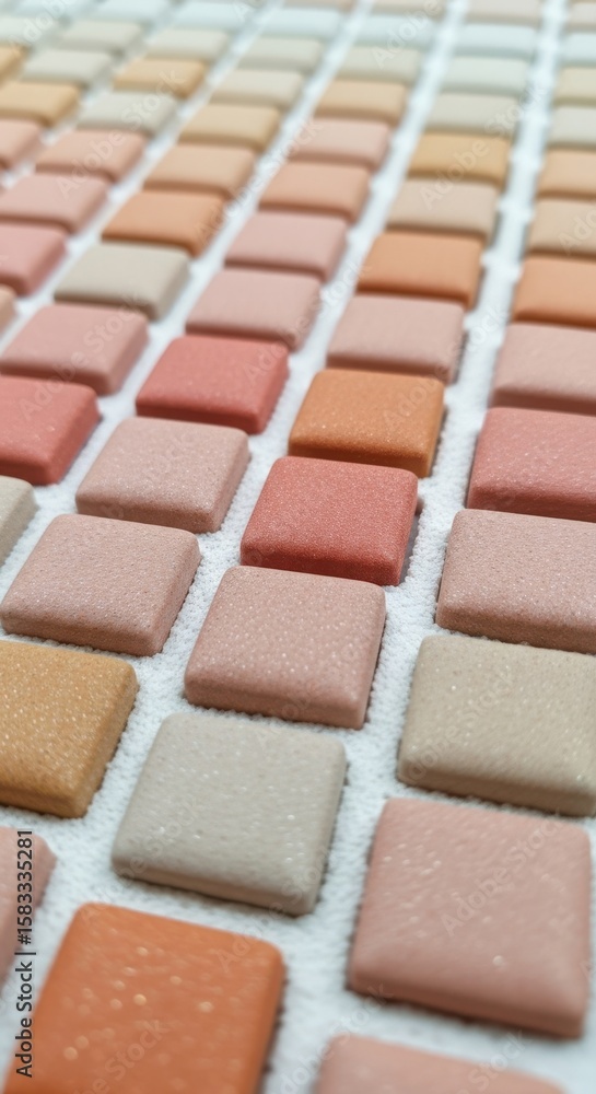 Fototapeta premium Rows of small square tiles in warm earthy tones