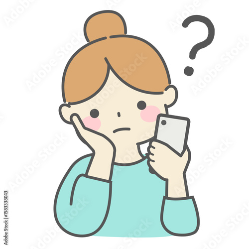 スマホを見て疑問に思う女性