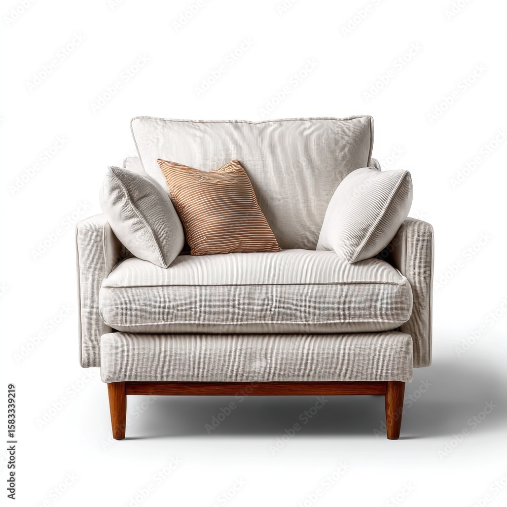 Obraz premium Soft oversized accent chair with plush upholstery isolated white background, no shadow, cozy modern look