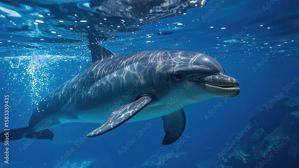 Fototapeta premium A dolphin gliding through the ocean depths