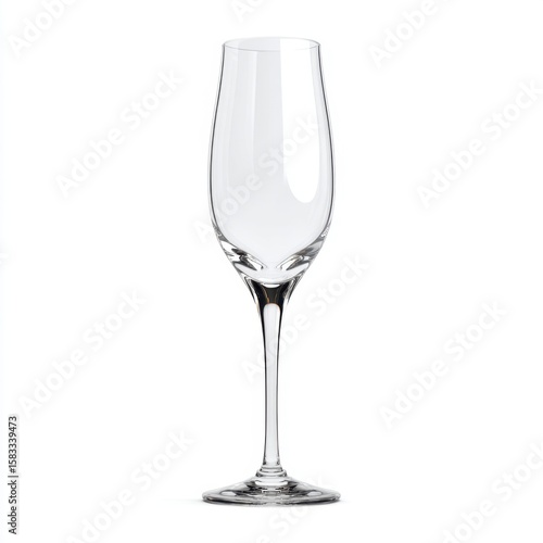 Tall champagne flute single object isolated on white background, no shadow, slender stem, luxury drinkware