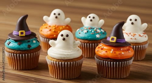 Halloween Cupcakes with Ghost and Witch Toppings