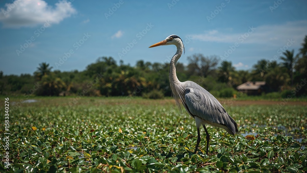 Fototapeta premium Wild Birds: Heron and Canary in the Reserve