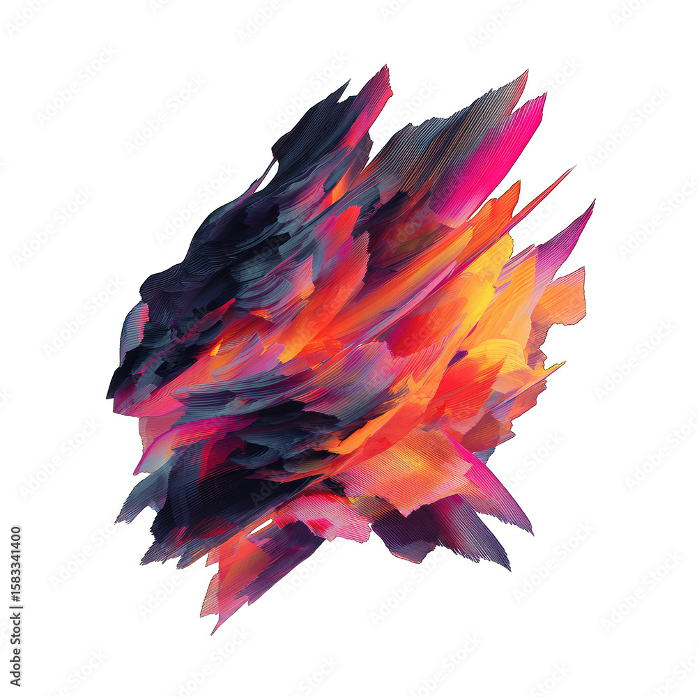 Fototapeta premium Abstract vibrant blob with dynamic brushstrokes in various hues of pink, orange, and dark purple