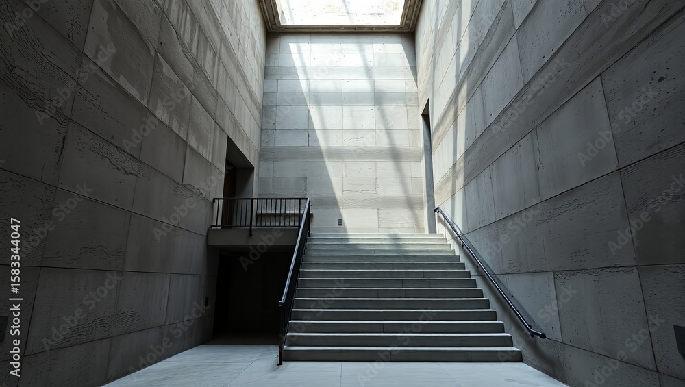 Obraz premium A stark monolithic brutalist stairwell, natural lighting