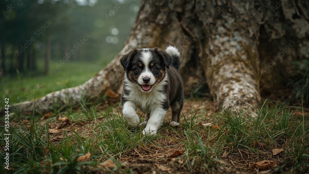 Charming black and white dog delighting in fun Charming black and white dog delighting in fun
