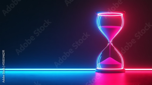 Neon hourglass in a dark studio