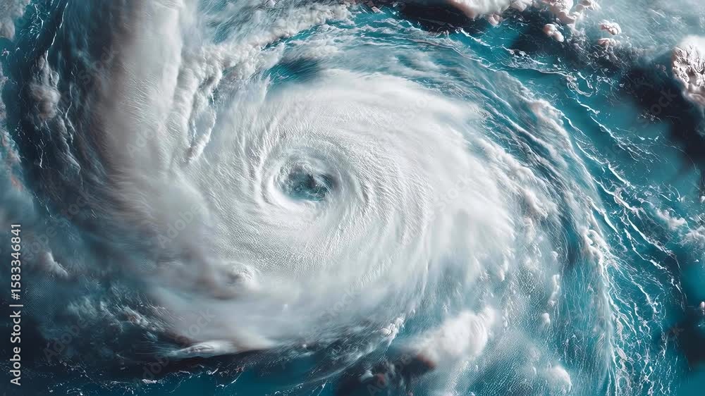 Majestic aerial view of a powerful hurricane swirling over the vast ...