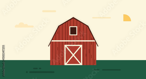 Rustic Colorado Day A charming vector illustration of a classic barn nestled in the landscape, invoking feelings of pastoral serenity.
