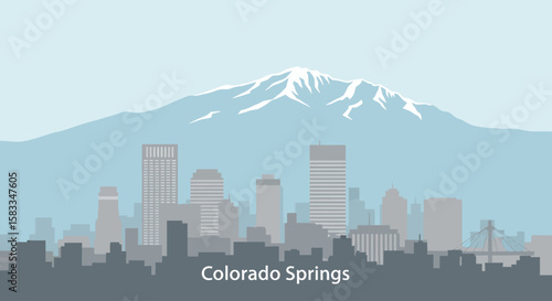 Colorado Day Dream Serene Skyline of Colorado Springs with Snowy Peaks on a Bright Day.