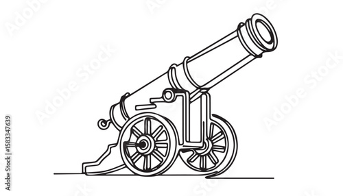 Continuous one single minimal line drawing cannon gun