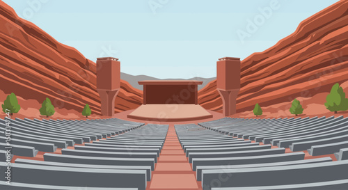A Colorado day at Red Rocks An outdoor stage view of the natural amphitheater for unforgettable concert experiences.