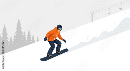 Snowboarding in Colorado on a Bright Day Winter Adventure with a Snowy Landscape and a Vibrant Orange Jacket Man on Snowboard