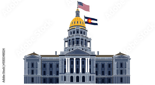 Colorado State Capitol on a Bright Day A Fusion of History and Patriotism Under the clear blue sky.