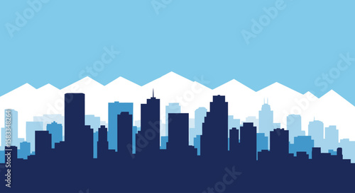 Colorado day cityscape A vibrant silhouette of urban architecture against a mountainous backdrop, a serene skyline illustration.