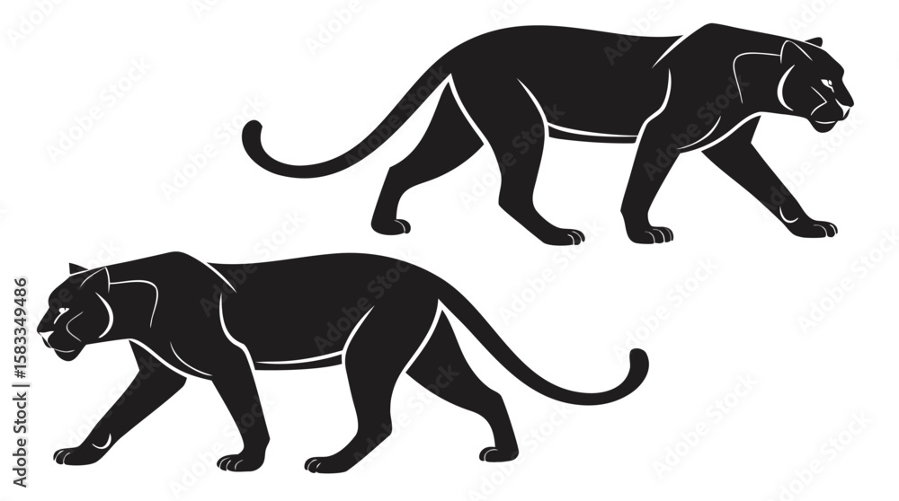 Naklejka premium Black Panther Silhouette Vector – Prowling Panther Side View Illustration