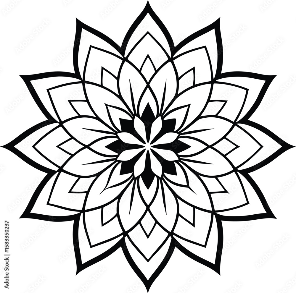 Fototapeta premium Black and white lotus flower vector illustration with floral pattern and vintage decorative elements