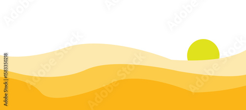Abstract yellow waves background vector simple graphic illustration, minimal fun cartoon wavy fluid  motion curve shape pattern backdrop, ripple warm zigzag energy modern design clip art with sunset