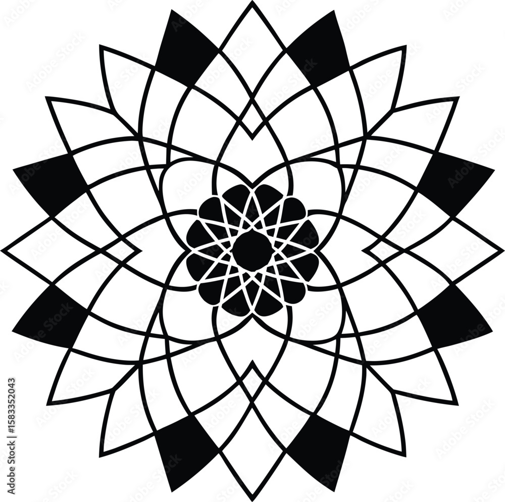 Obraz premium Black and white abstract flower vector design with floral pattern and decorative elements