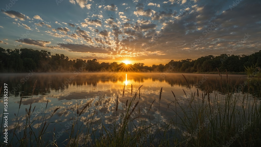 Fototapeta premium Stunning morning glow over the water