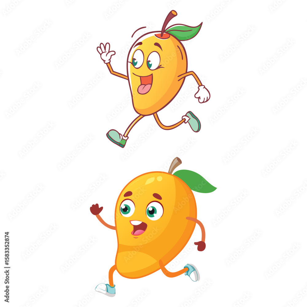 Naklejka premium Cartoon Mango Characters Running 