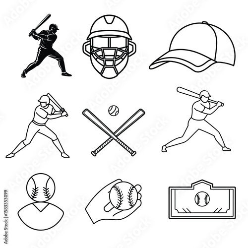 Collection of baseball icons and graphics