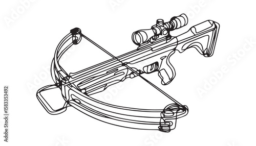 Continuous one single minimal line drawing crossbow