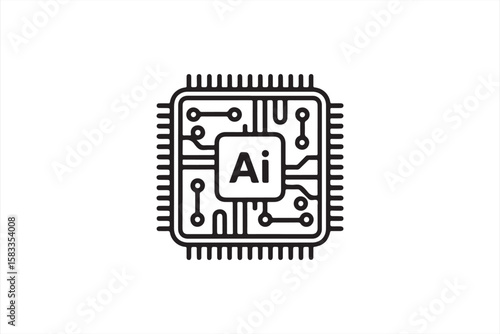 AI Processor Microchip with Circuit Design and Modern Tech Symbol