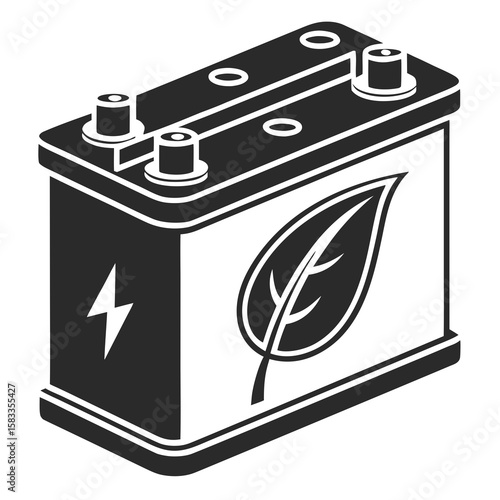 Vector art of an ecofriendly car battery with a leaf symbol on its side