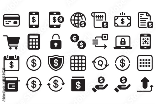 Online Payment and E-Commerce Icons for Secure Financial Transactions