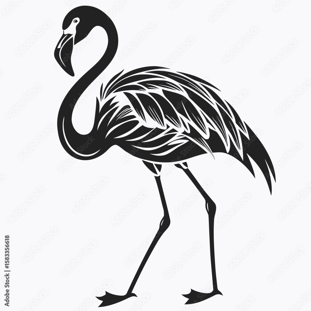 Fototapeta premium Vector art of a black silhouette of a flamingo isolated on white background