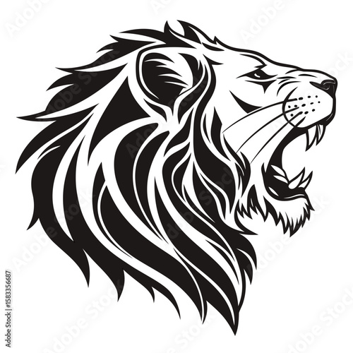 Wallpaper Mural Vector art of a black silhouette of a roaring lion isolated on white background Torontodigital.ca