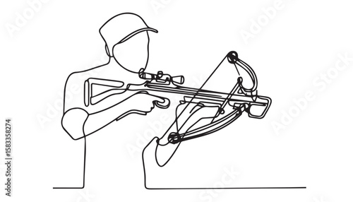 Continuous one single minimal line drawing crossbow