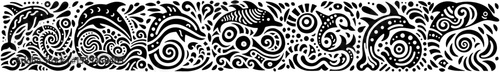 Hand-Drawn Dolphin Illustration, Marine Animal Tribal Folk Art Style Vector for Ocean Wildlife Themes Design