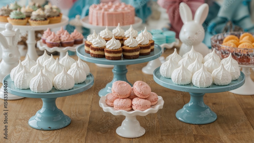 Naklejka premium Variety of pastries and confections arranged on ceramic and glass holders with room for your message