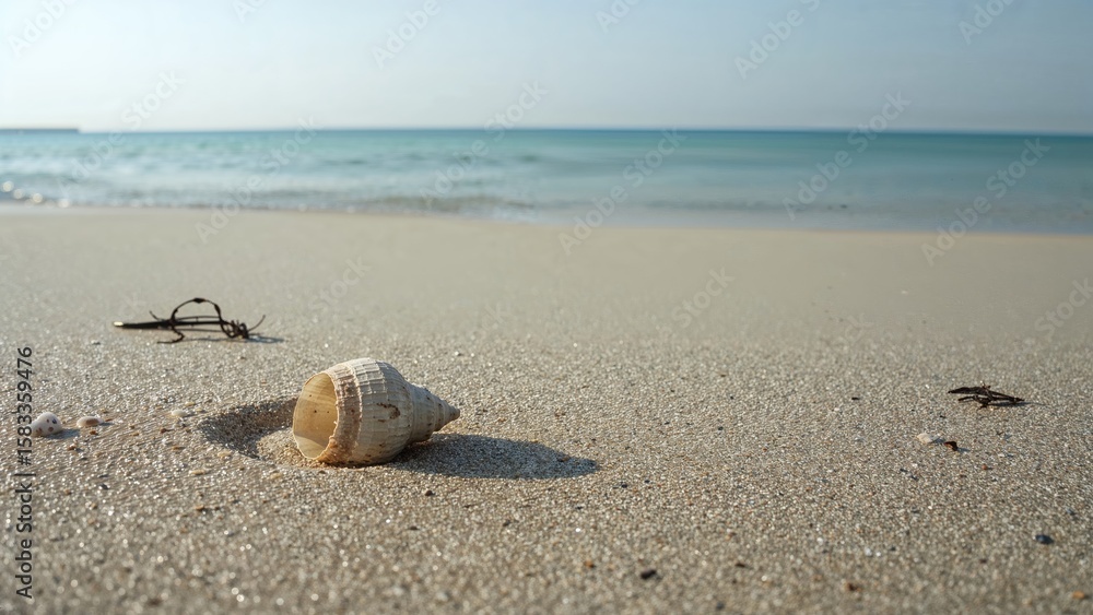 Cracked seashell lying on sandy shore Cracked seashell lying on sandy shore